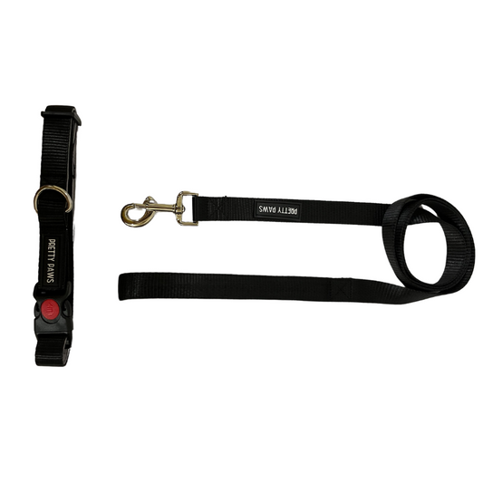 Solid Black Collar & Leash Set for Dogs