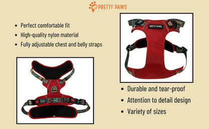 Red Printed Full Body Dog Harness & Leash Set