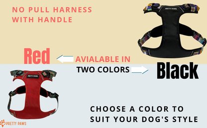 Black Printed Full Body Dog Harness & Leash Set