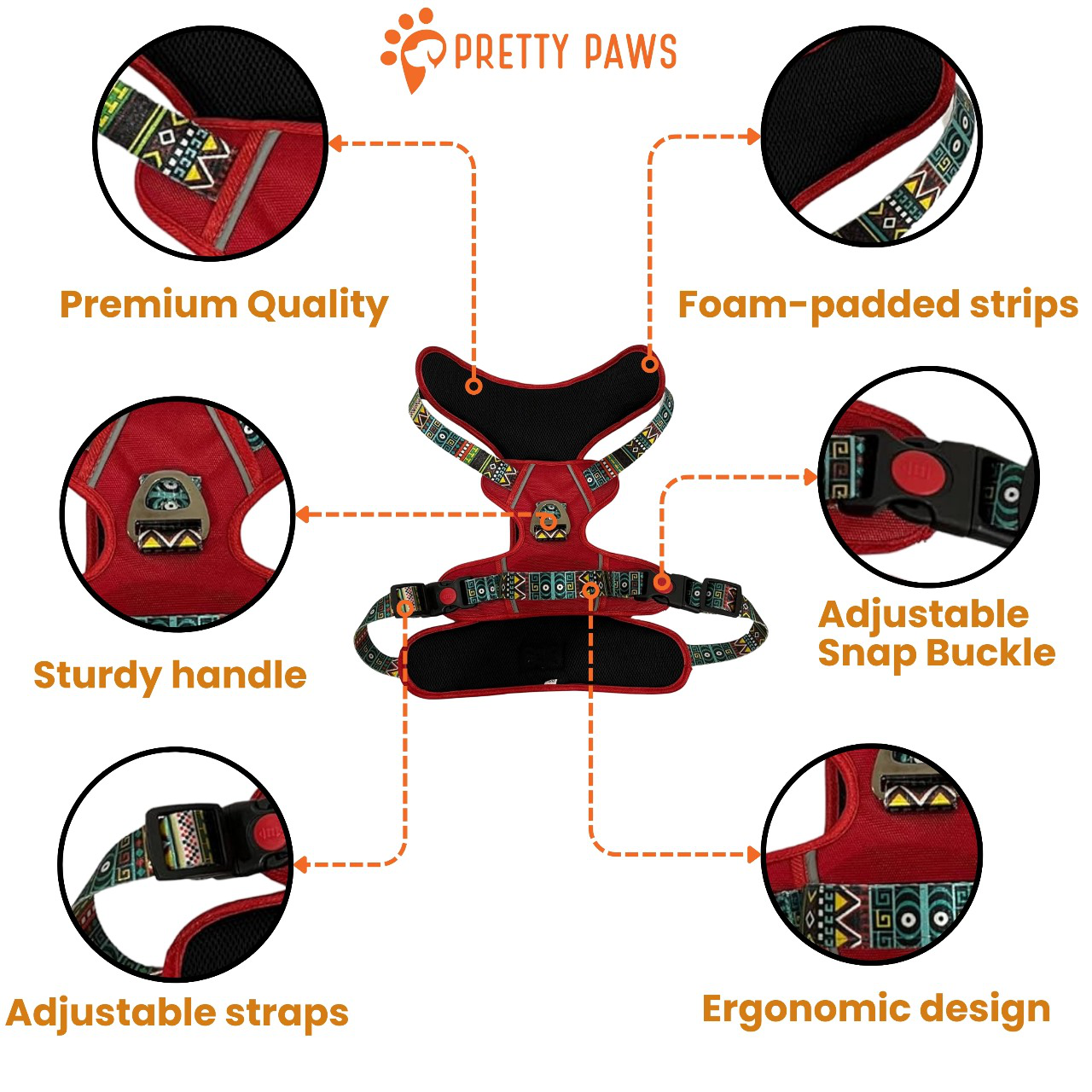 Red Printed Full Body Dog Harness